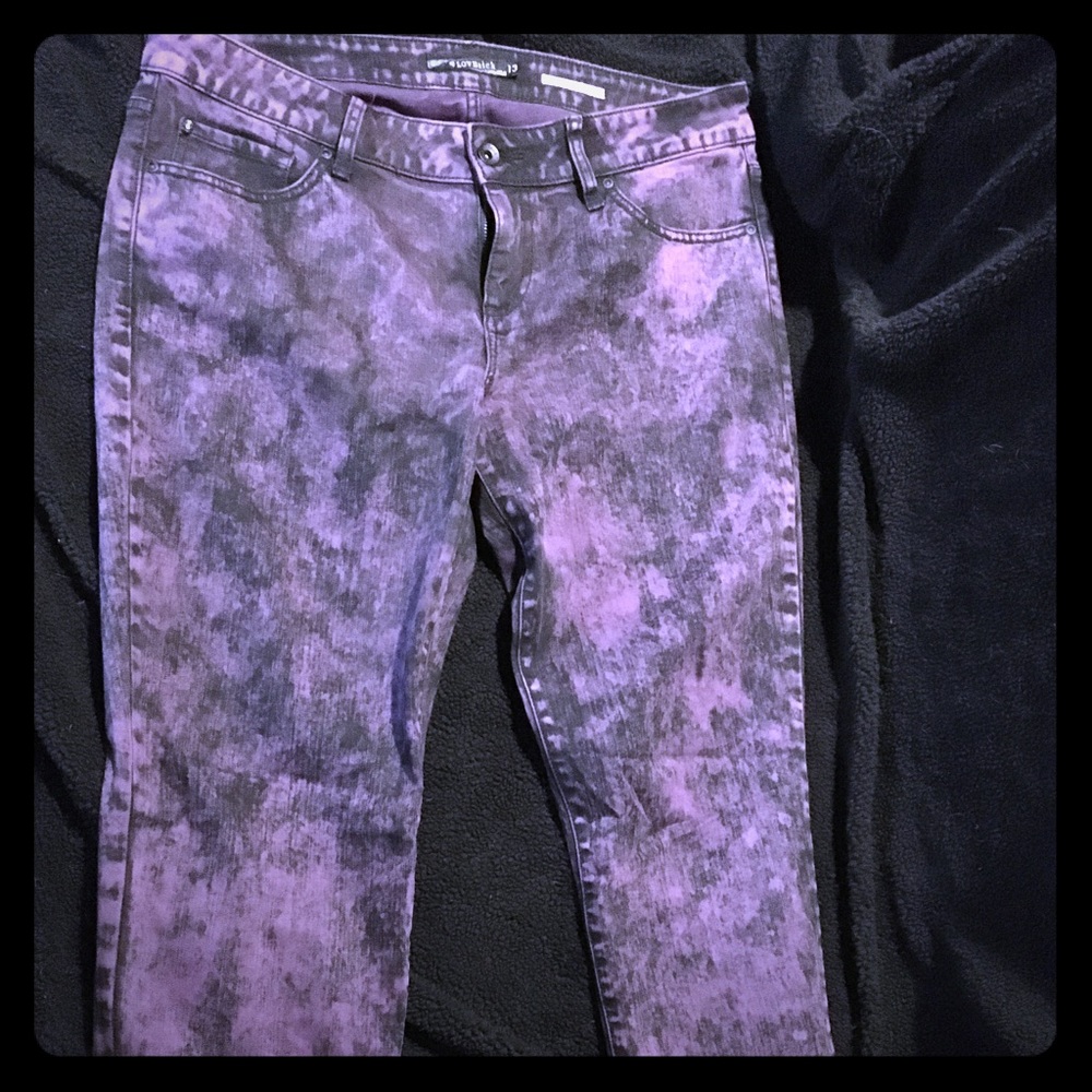 Purple skinny jeans.